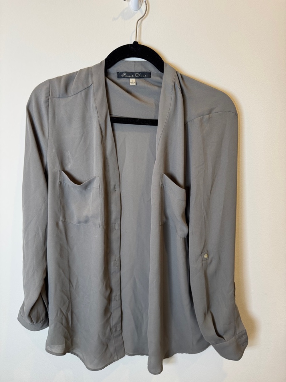 Rose & Olive Light Grey Open Front Blouse
